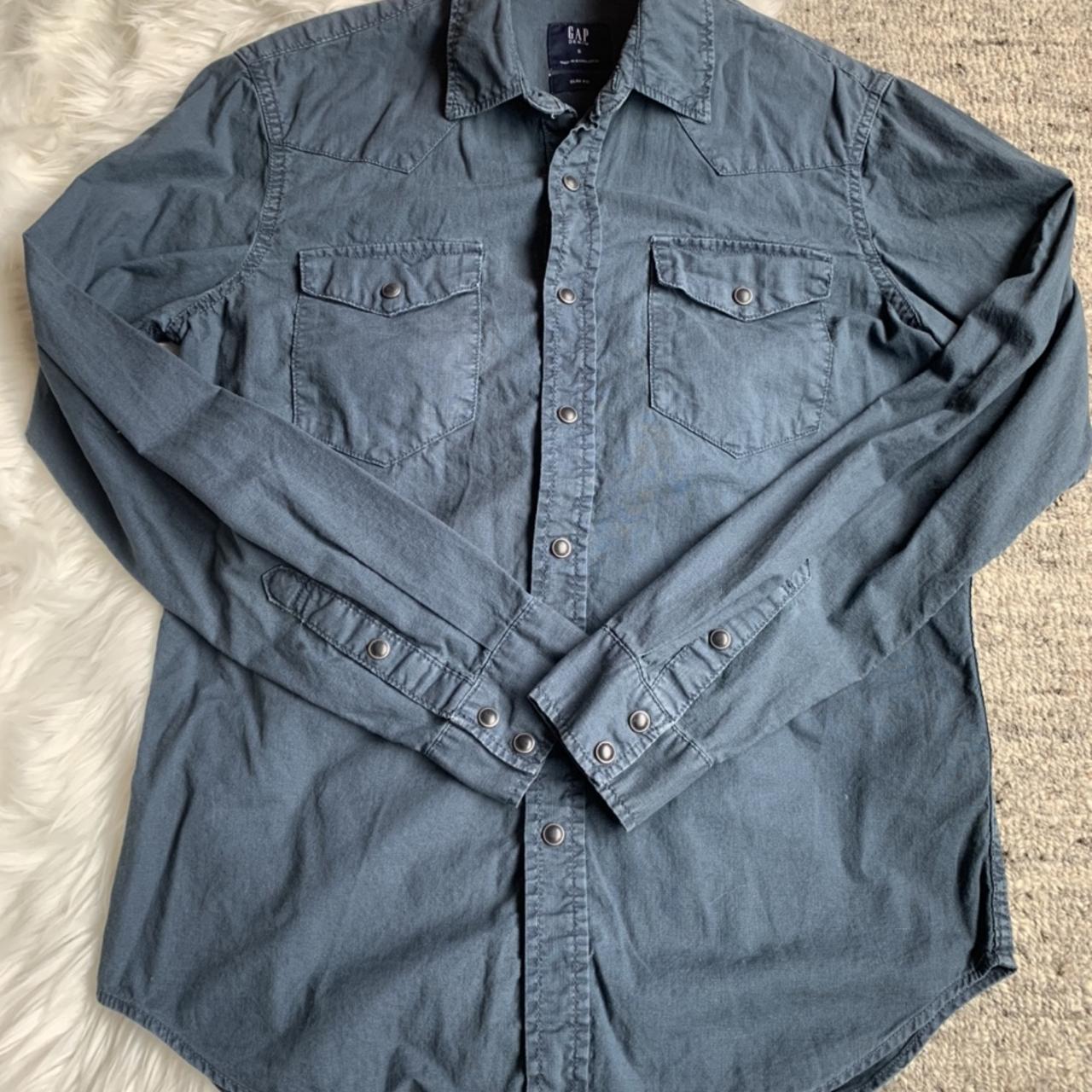 Gap denim snap button up shirt in navy Depop