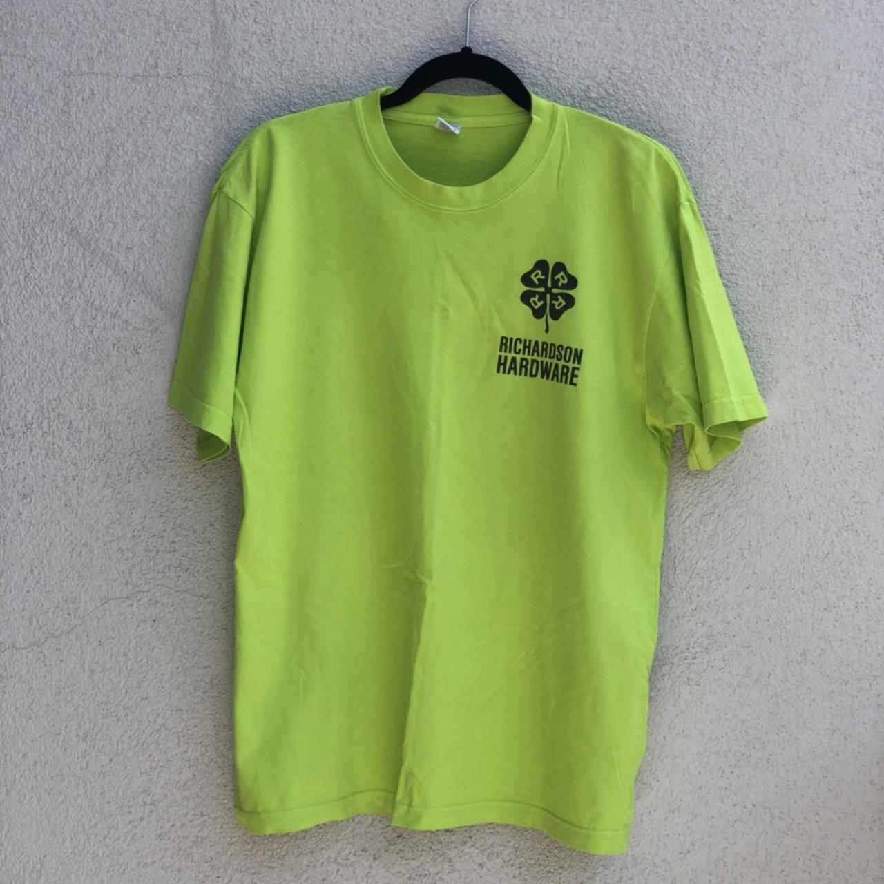 Richardson hardware neon green tee in a size Medium.... - Depop