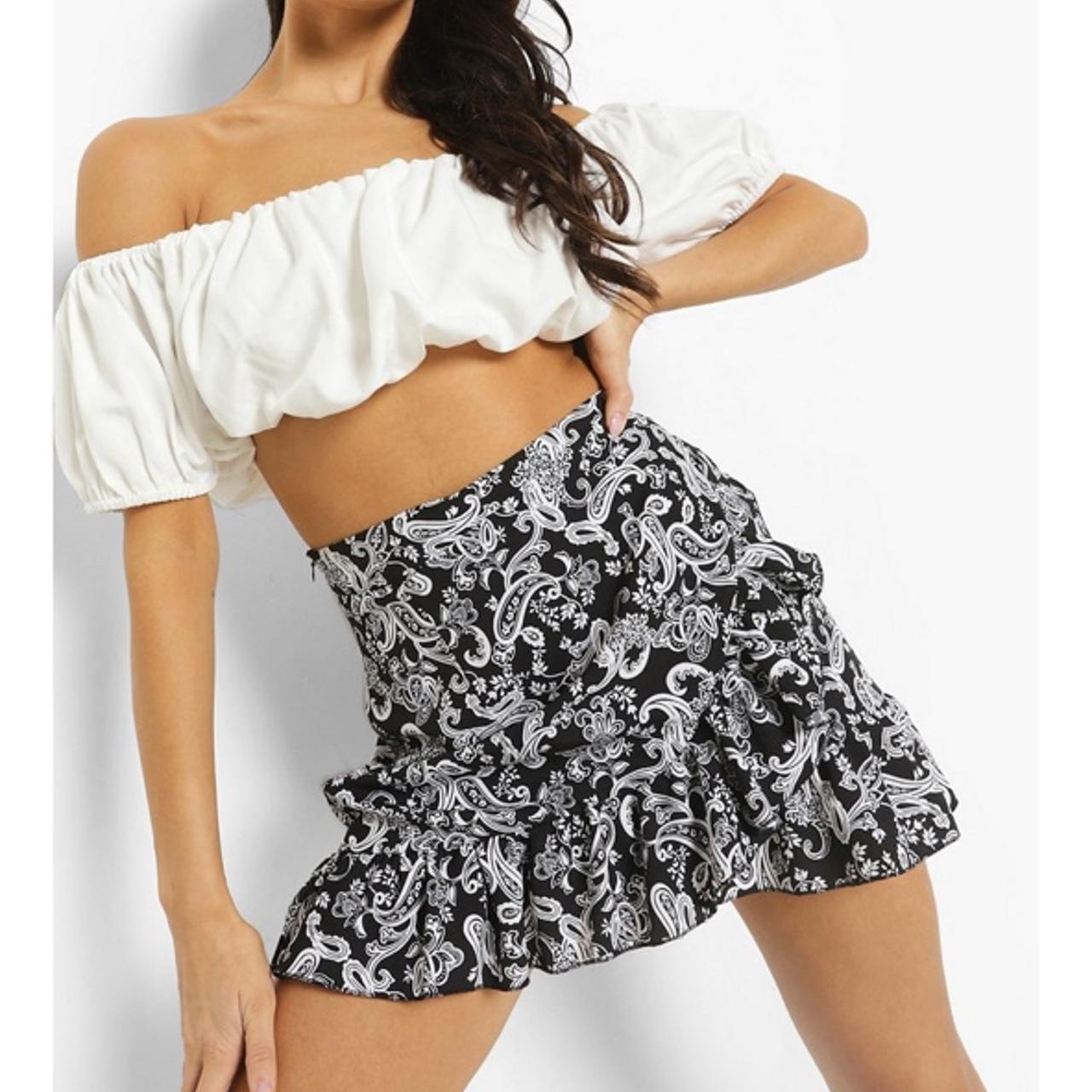Black Paisley frill wrap mini skirt from