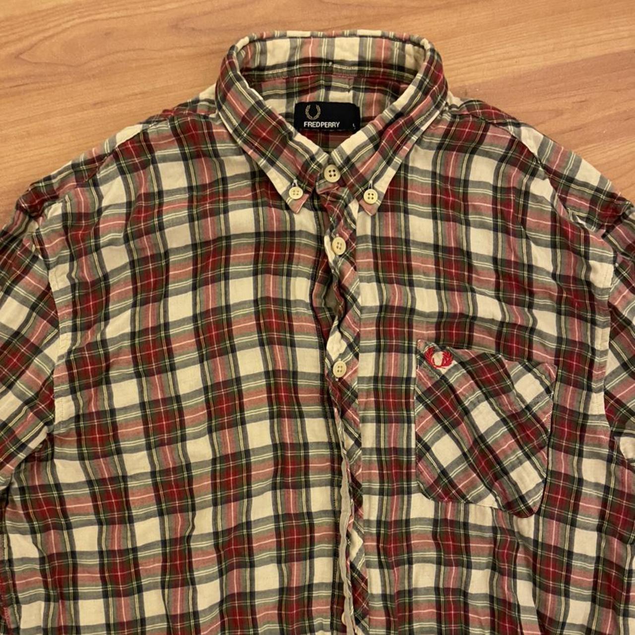 Fred Perry Check Shirt (red/white/green) in size... - Depop