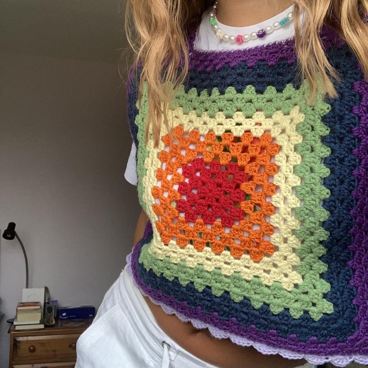 crochet rainbow sweater vest with scalloped trim •... - Depop