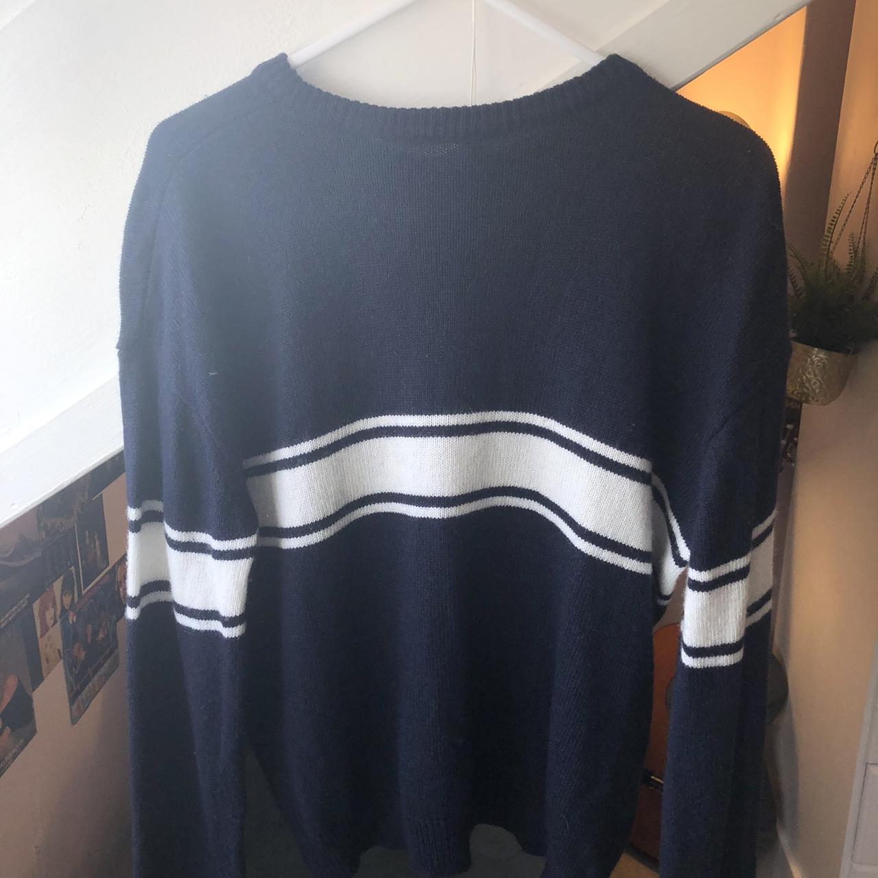 Brandy Melville navy blue London knit jumper with... - Depop