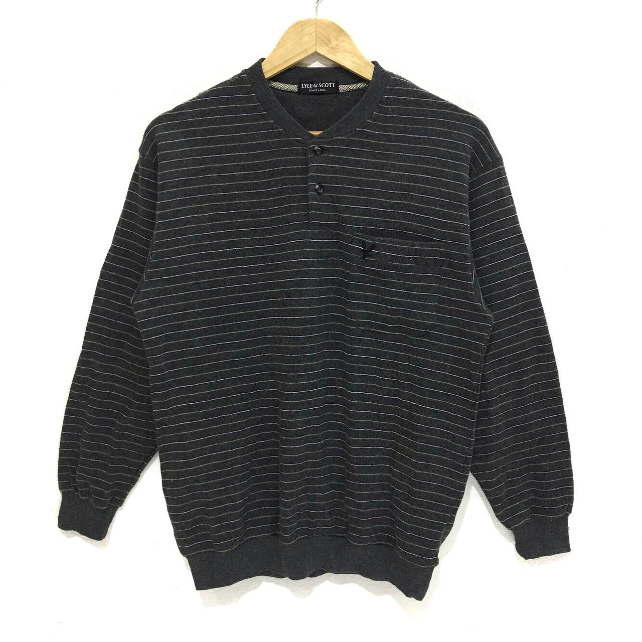 LYLE AND SCOTT Black Label Logo Striped Henley... - Depop