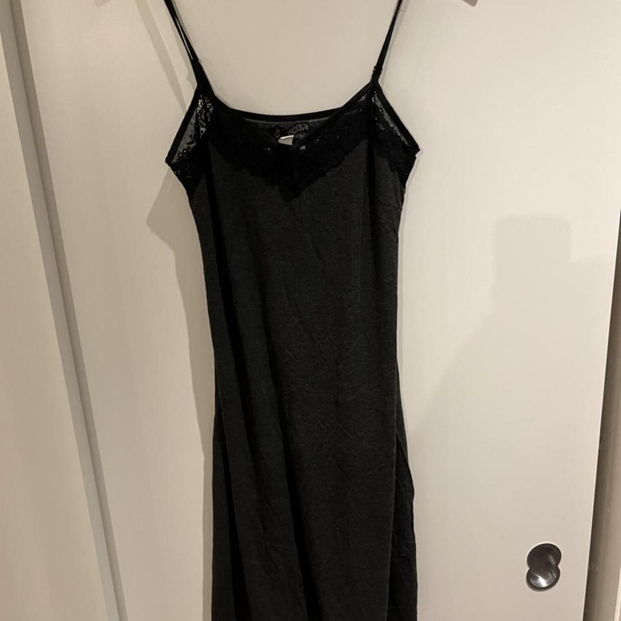 THE WHITE COMPANY slip dress. Grey/Black lace midi... - Depop