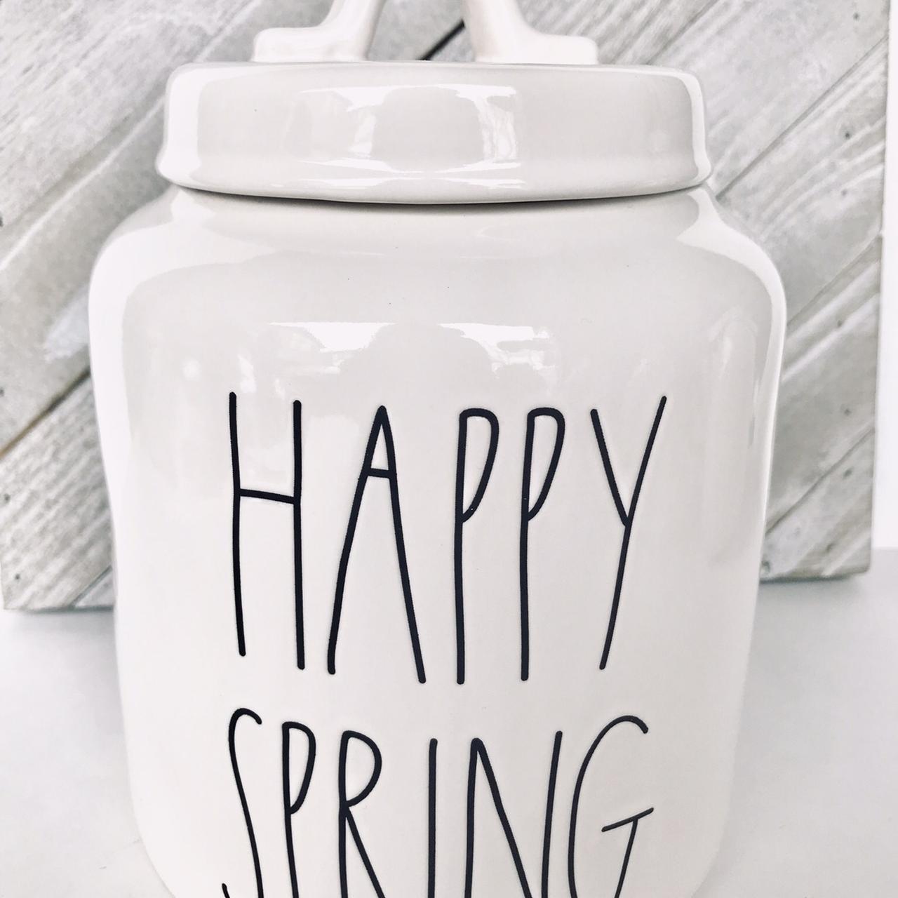Rae Dunn HAPPY SPRING Canister Easter Spring NEW HTF... Depop