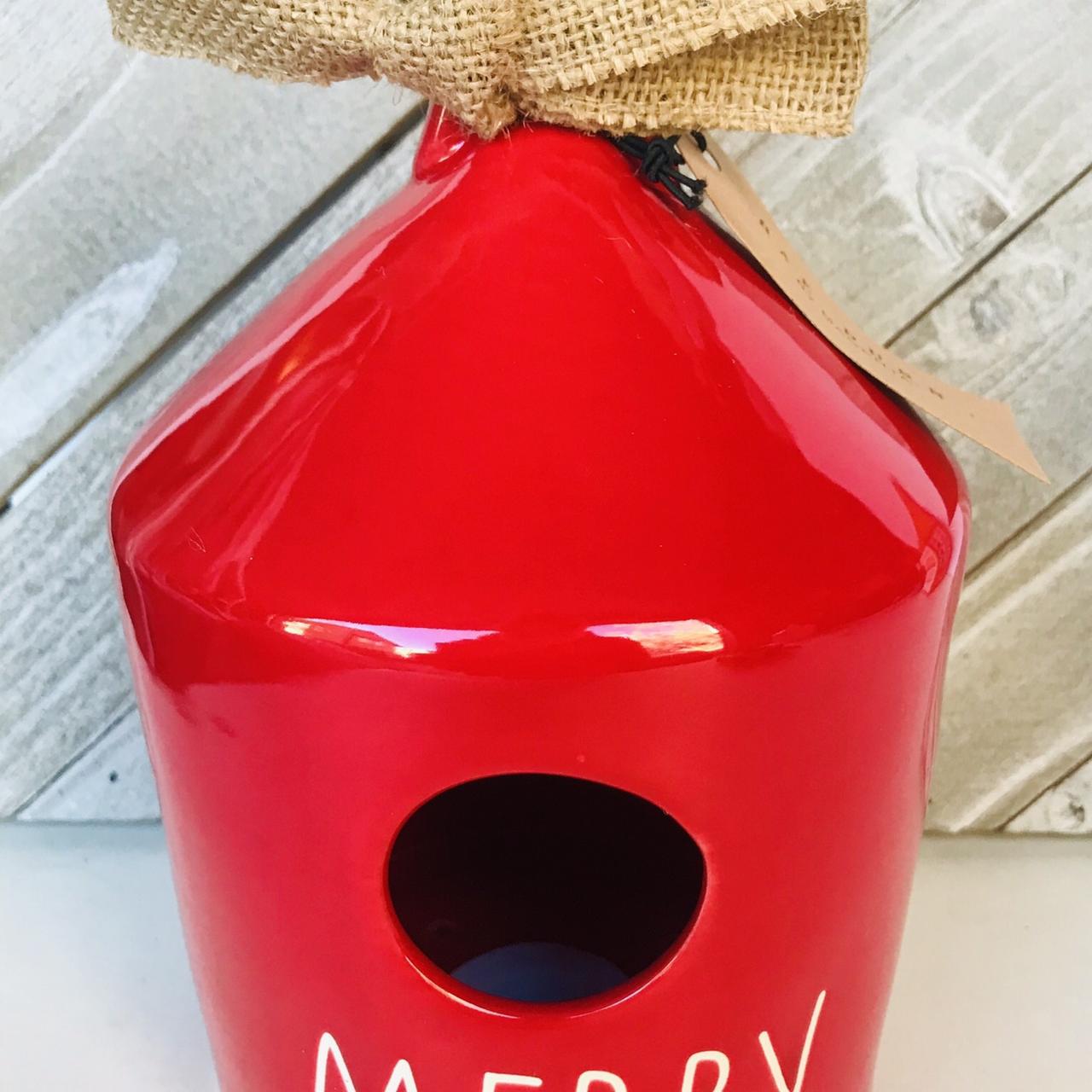 Rae Dunn MERRY Birdhouse NEW RED CHRISTMAS round... Depop