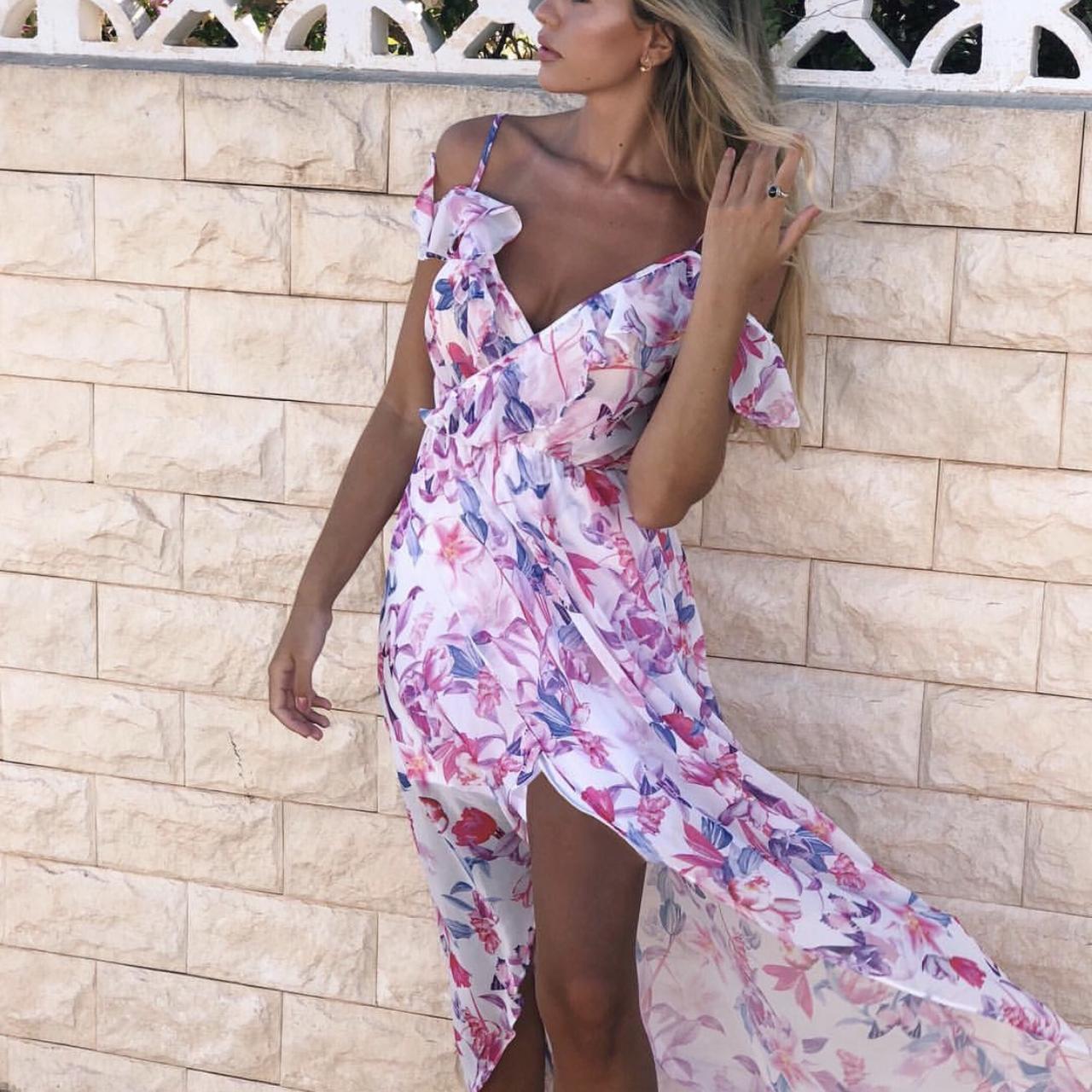 Lipsy floral ruffle outlet bardot maxi dress