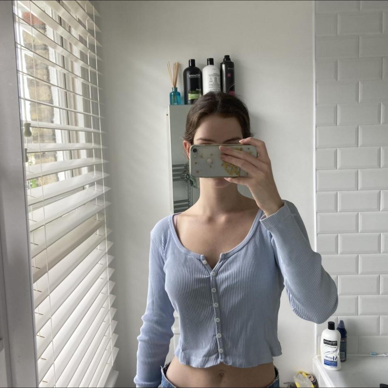 Brandy Melville baby blue long sleeve top Button up... Depop