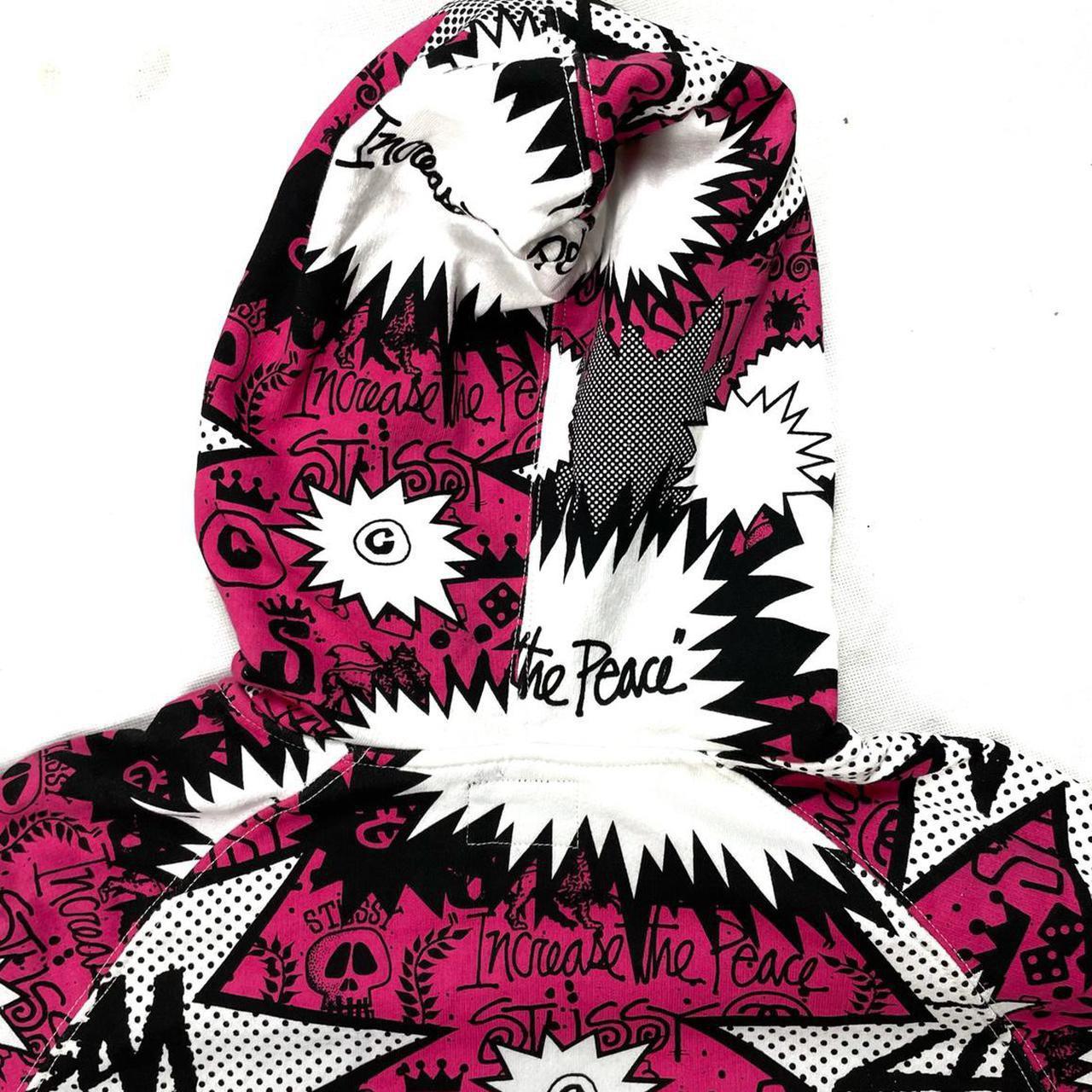 Authentic Stüssy cartoon monogram hoodie in pink - - Depop
