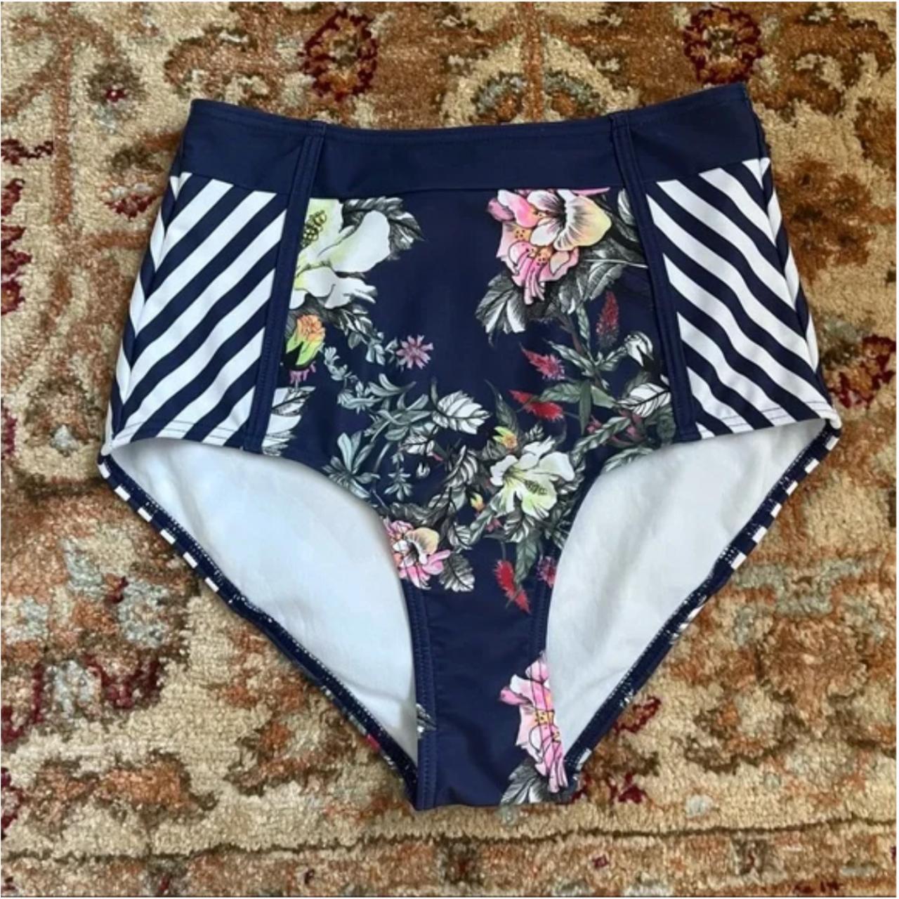 Modcloth High Dive Pippa Blue Floral Striped High... - Depop