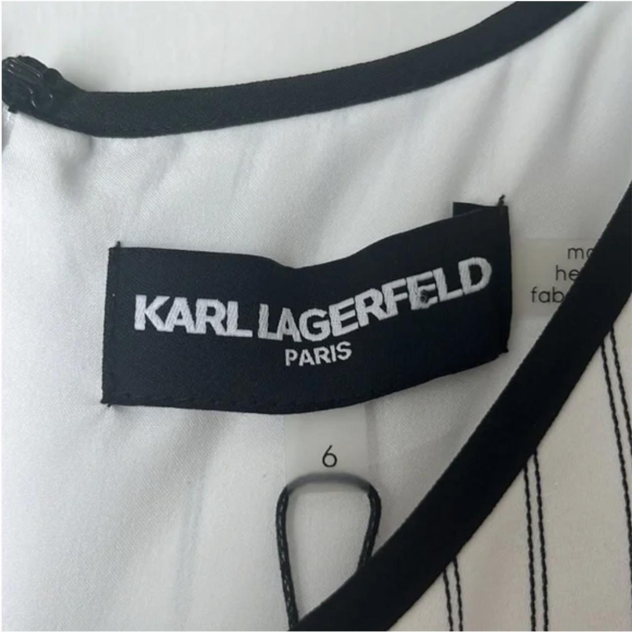 Karl Lagerfeld Paris White & Black Striped Cropped... - Depop