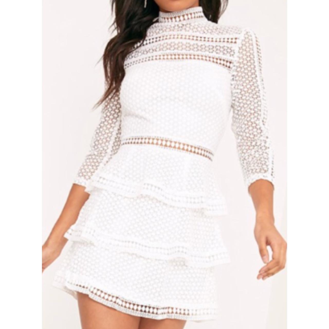 White ruffle dress hot sale pretty little thing