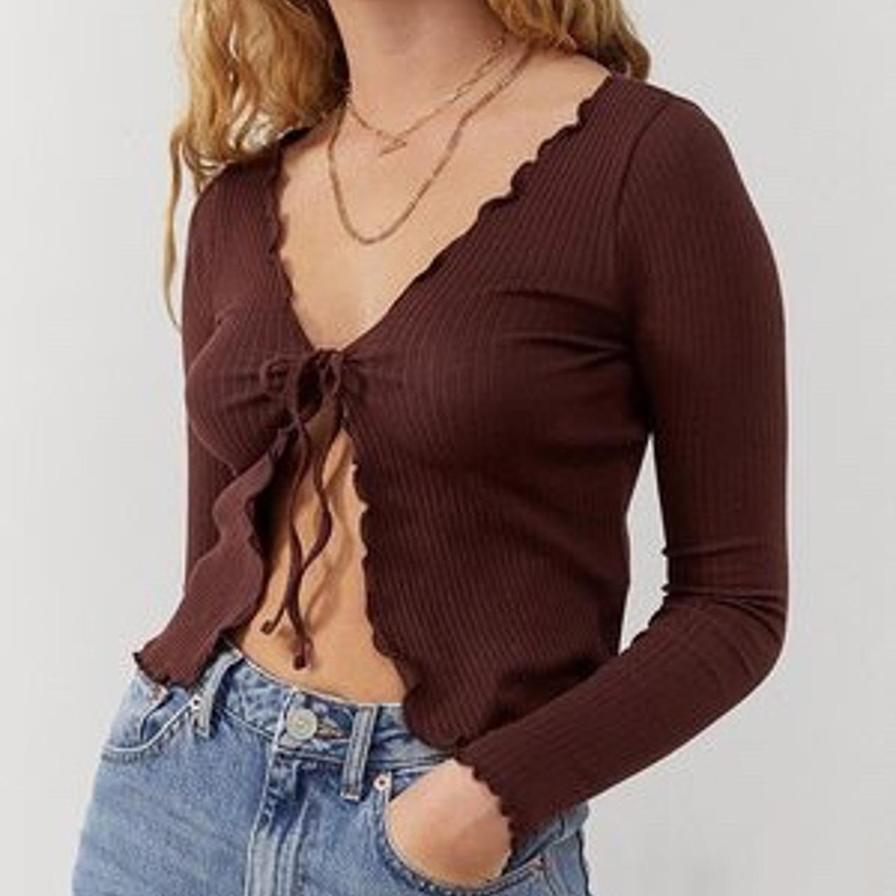 urban outfitters brown noori tie-front lettuce Depop