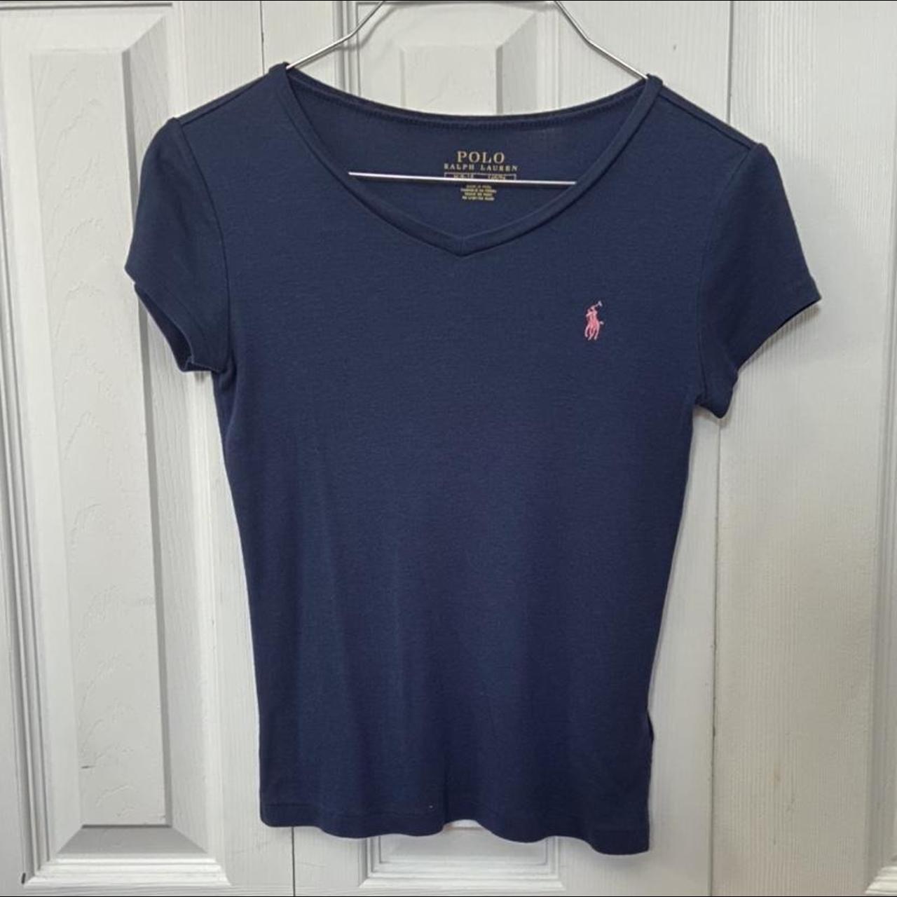 Navy blue + pink polo shirt Size M juniors but as a... - Depop