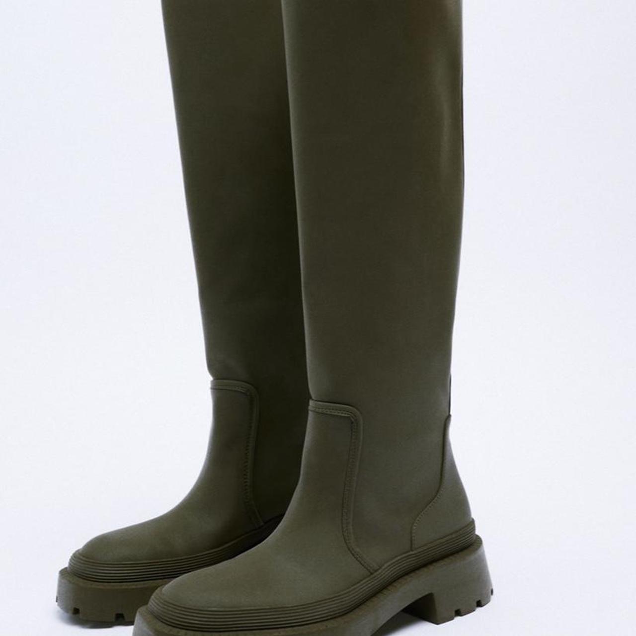 Zara rubberised boots , Khaki colour, Size 4, Worn...