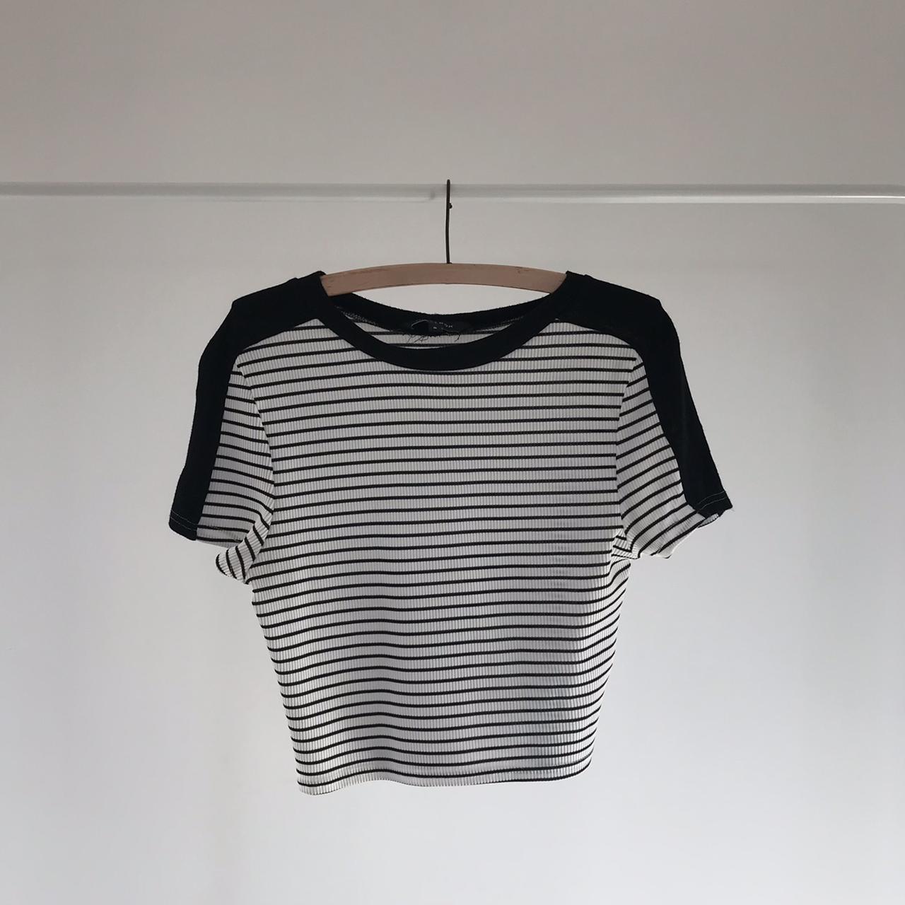 black and white striped crop top new look, size... - Depop