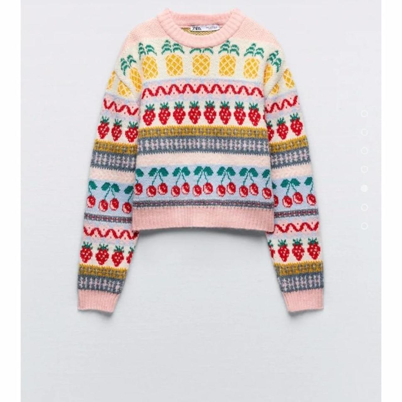 Zara Fruit Print Knitted Jumper Brand new with... Depop