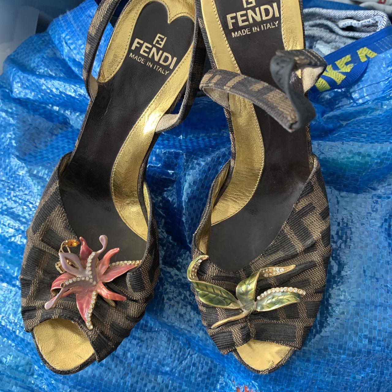 Used beautiful Canvas FENDI HEELS with stretchable... - Depop