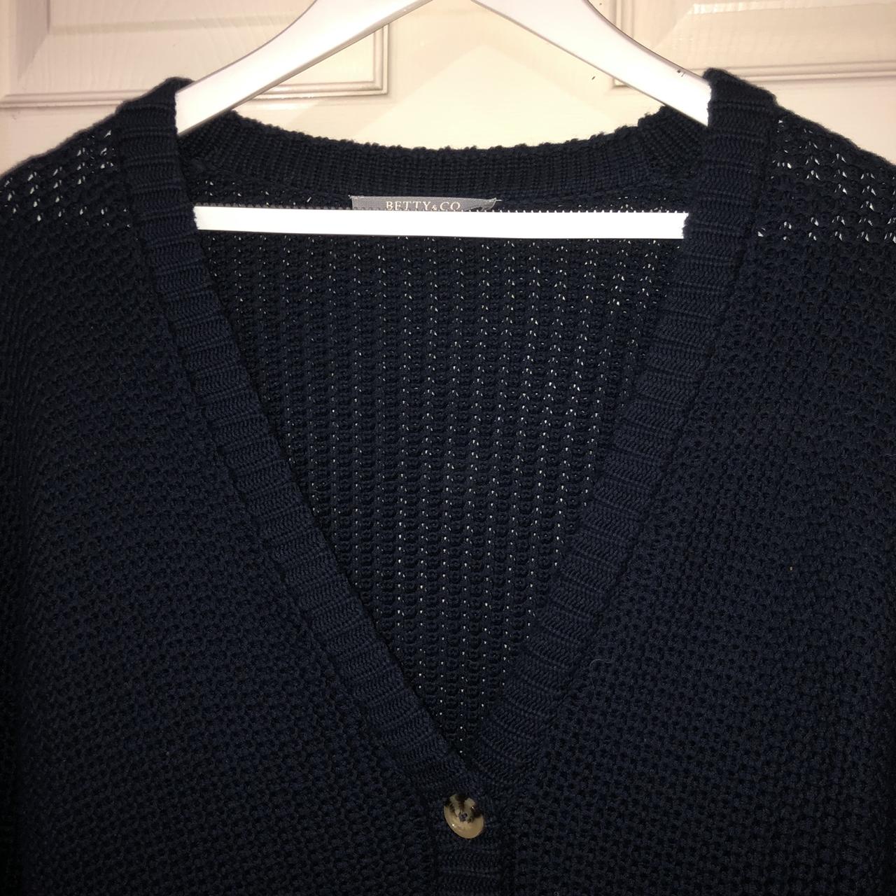 Betty&Co navy blue knitted cardigan with brown/beige... - Depop