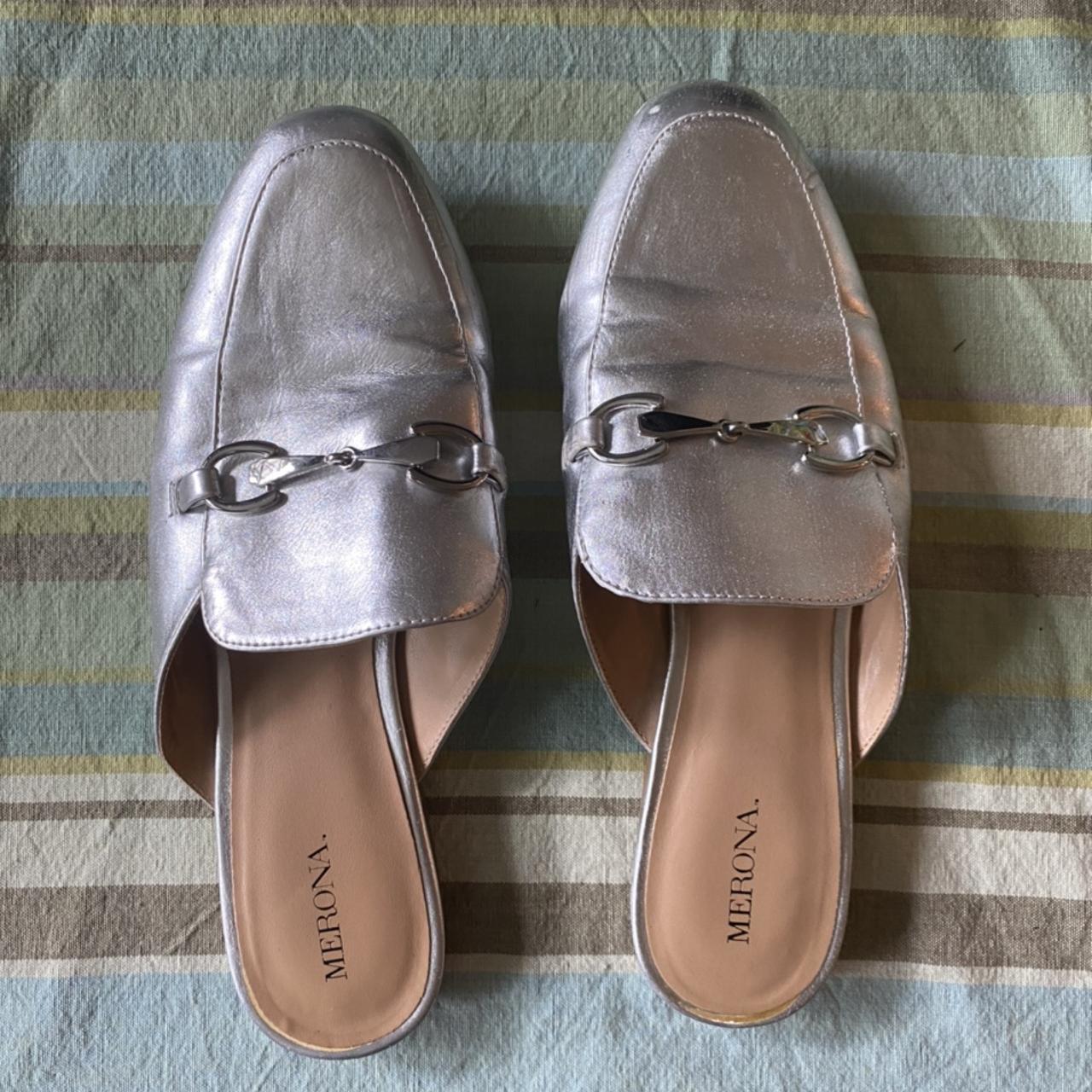 Merona silver backless loafers Women’s Size 9 Good... - Depop
