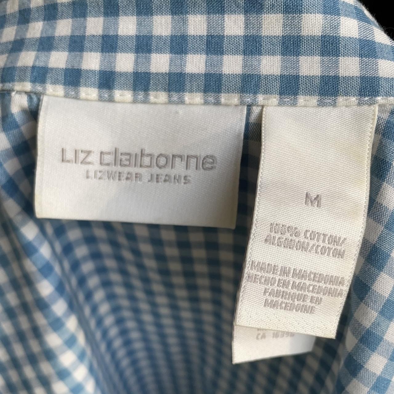 Liz Claiborne Women's White and Blue Shirt | Depop