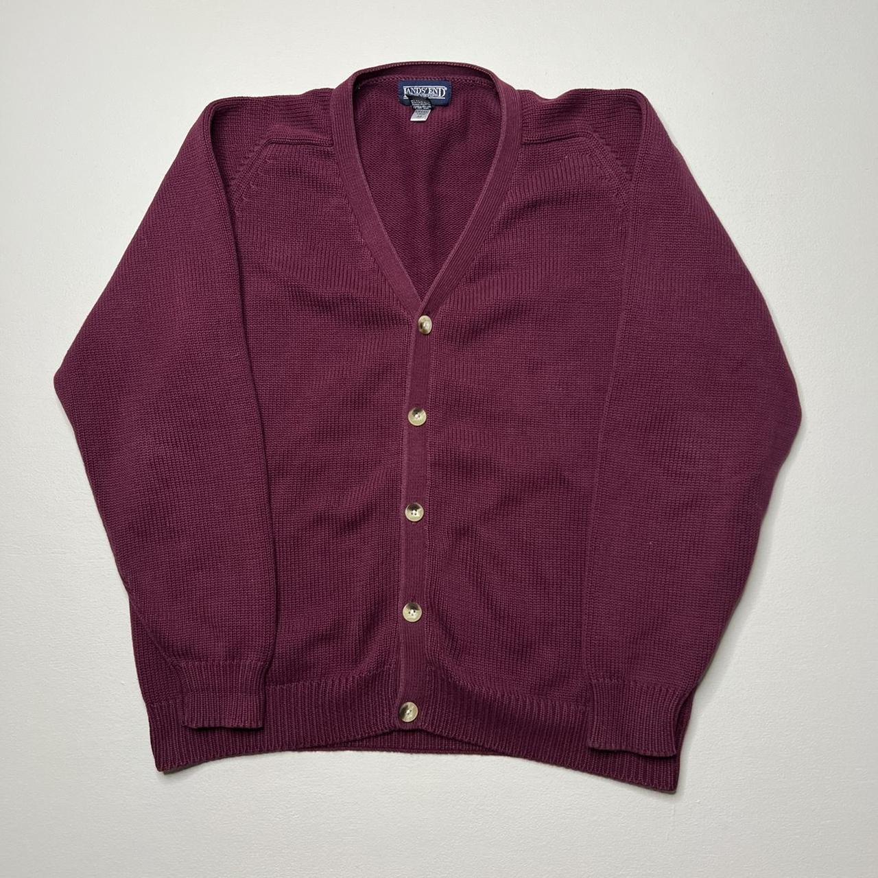 Lands' End Men's Burgundy and Red Cardigan Depop