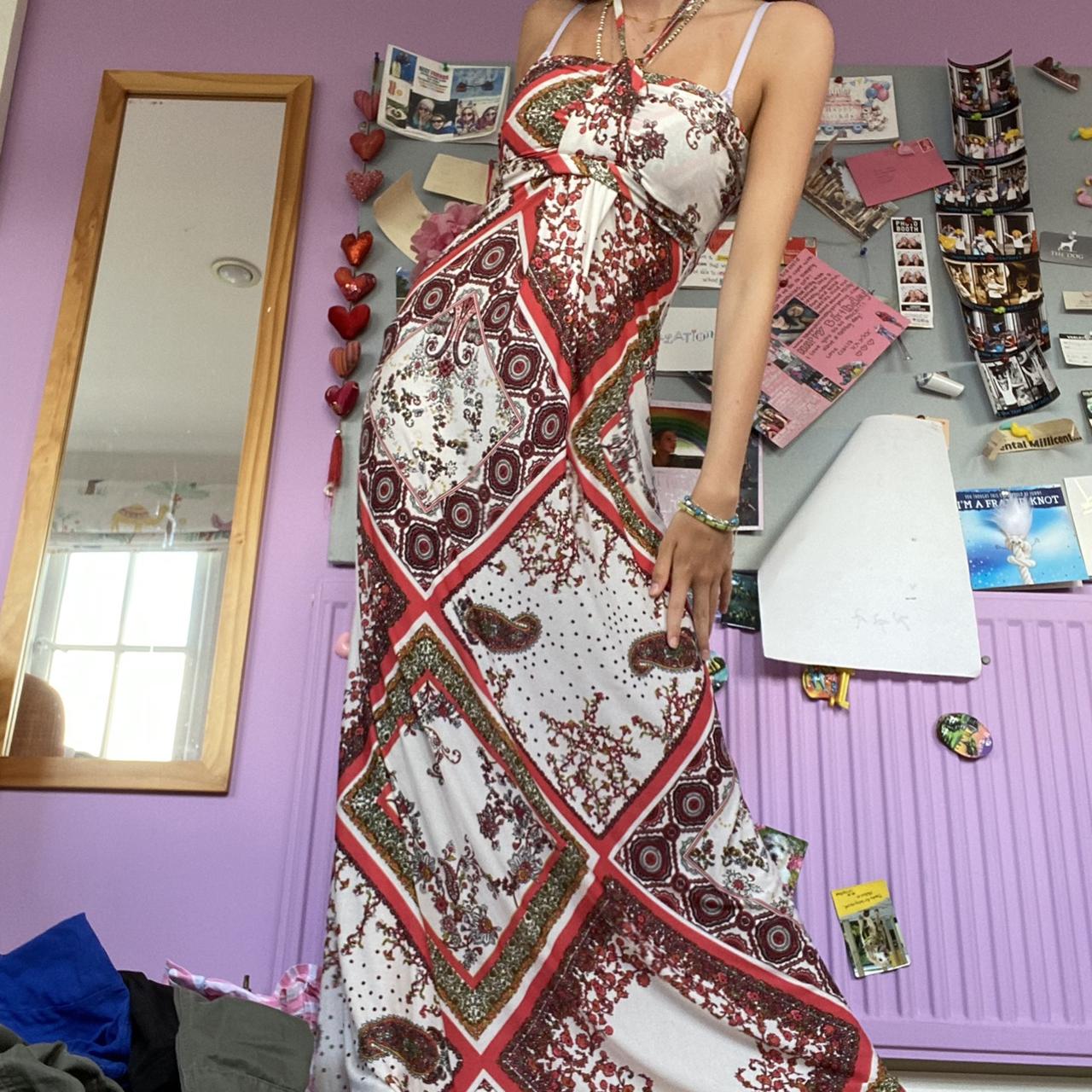 MAXI DRESS Patterned halter neck maxi dress Shown... - Depop