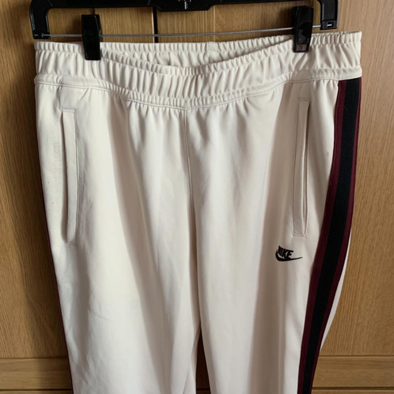 Nike Men's Joggers Cream W Burgundy Stripe Nike... Depop