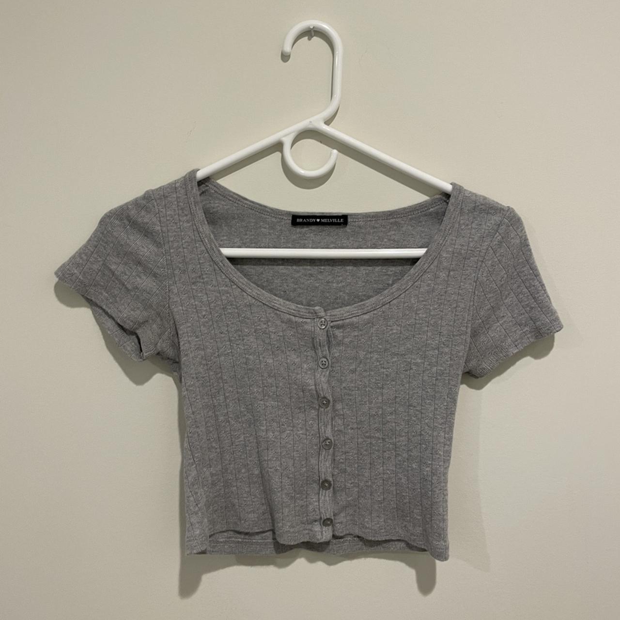 Brandy Melville Grey Crop Zelly Top Button Up... - Depop