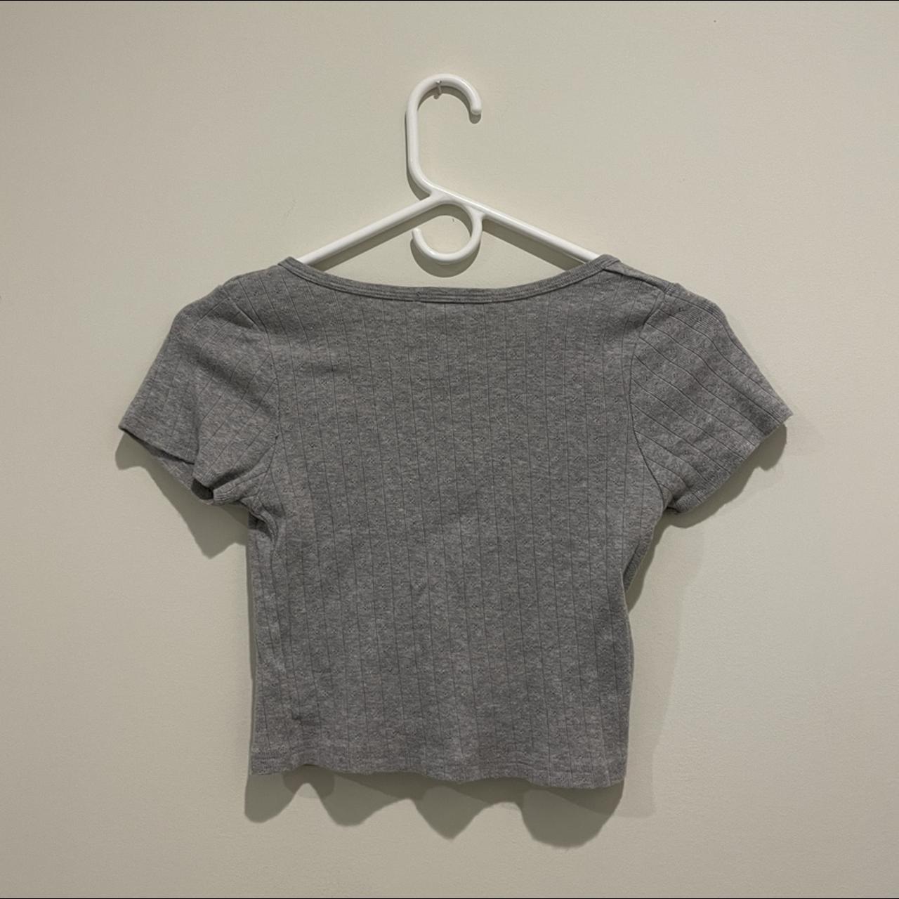 Brandy Melville Grey Crop Zelly Top Button Up... - Depop