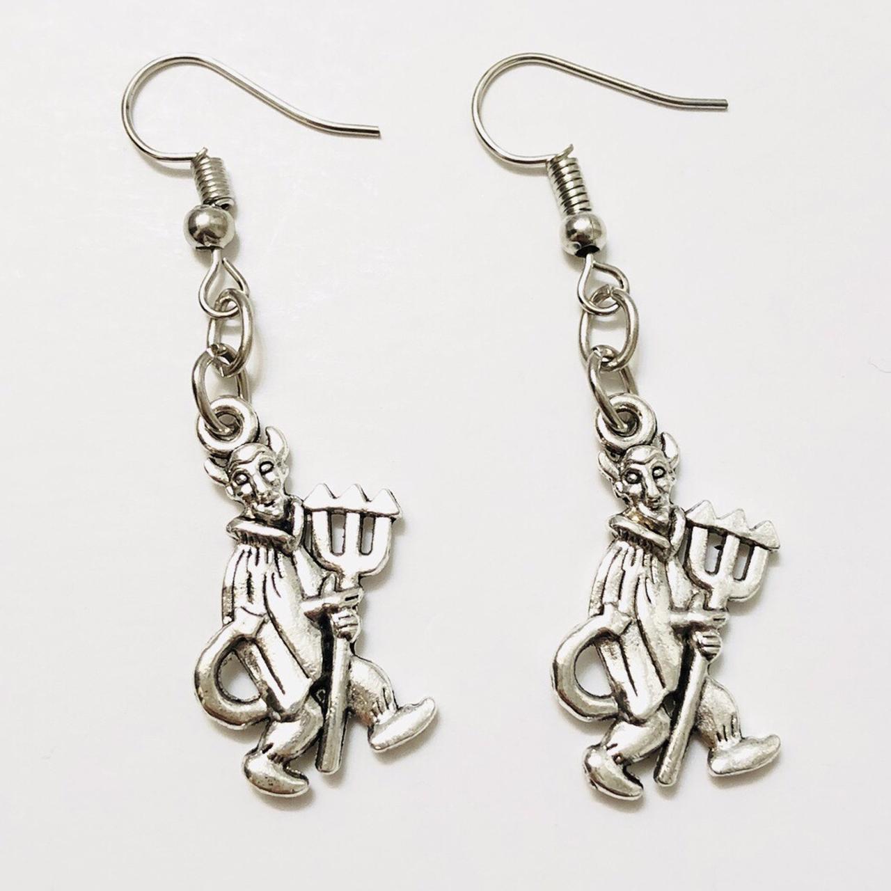 Demon Devil 👿 with Pitchforks silver tone color... Depop