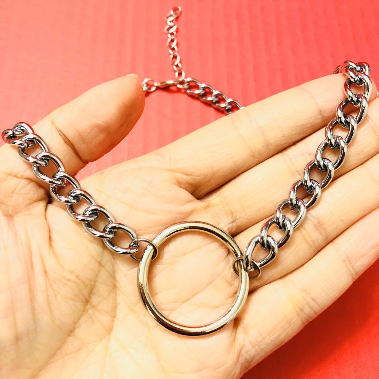 Unisex Steel Curb Chain on Oring necklace choker.... Depop