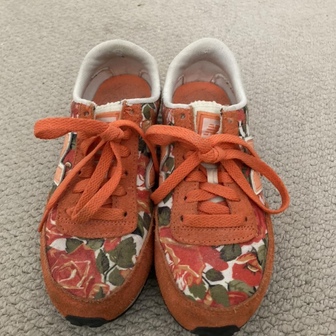 Orange roses new balance trainers. Size 4 have been... Depop