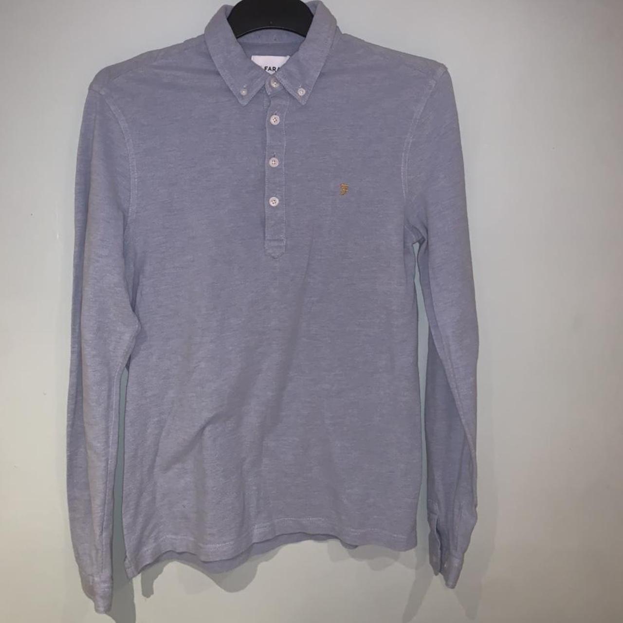 Long sleeve, pale blue men’s Farah polo shirt Size... - Depop