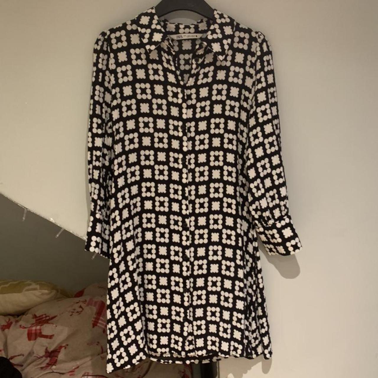 Zara black and white spotty/ patterned dress Worn... - Depop