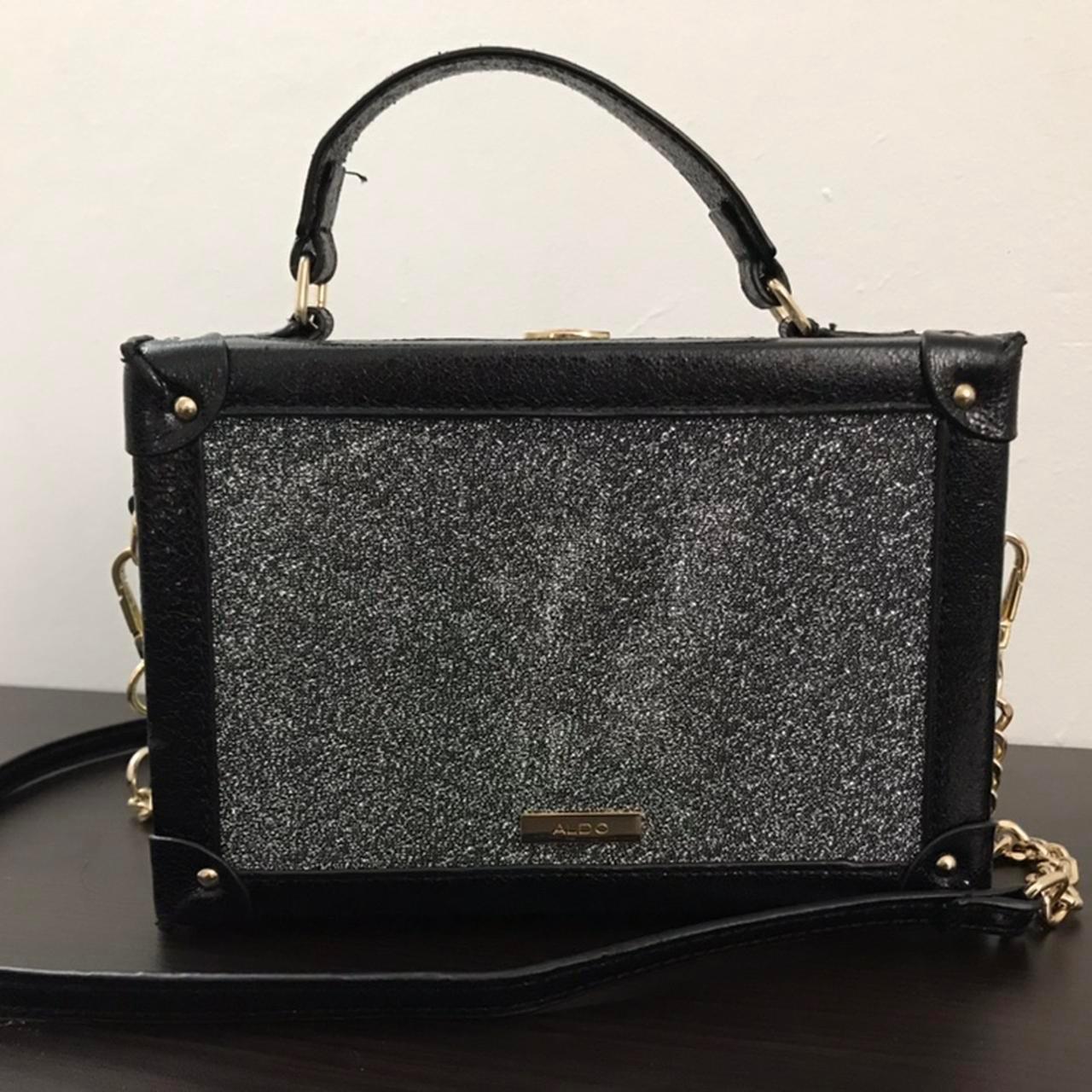 Aldo Calini Shoulder Box Bag Black Silver with Depop