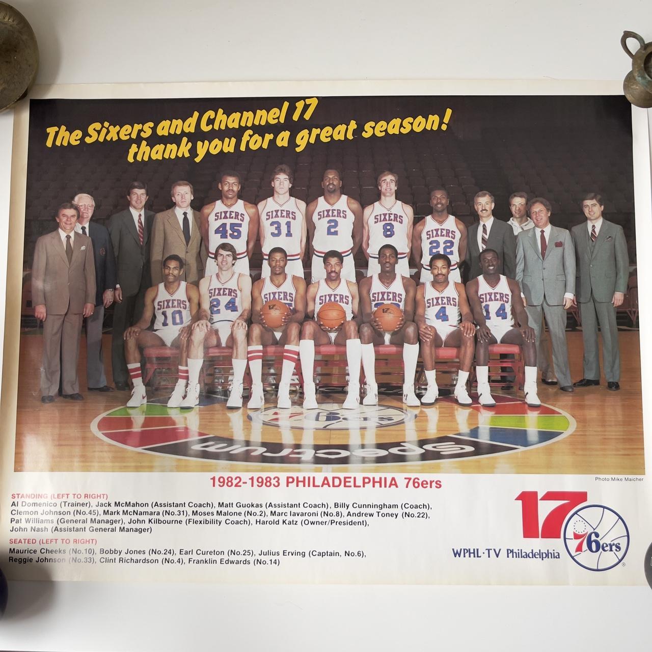 1983 CHANNEL 17 & PHILADELPHIA 76ERS TEAM PHOTO... - Depop