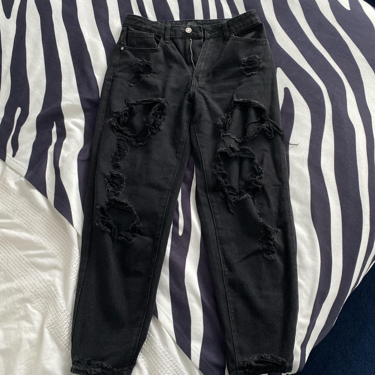Missguided petite black riot ripped mom jeans Depop