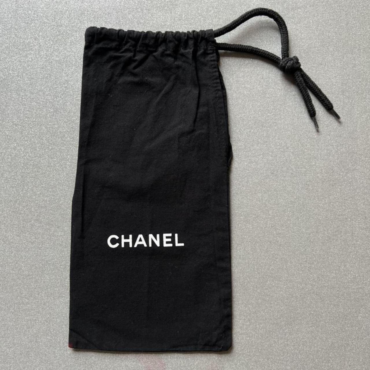 Chanel dust bag Black with white logo 12 inches by 6 Depop