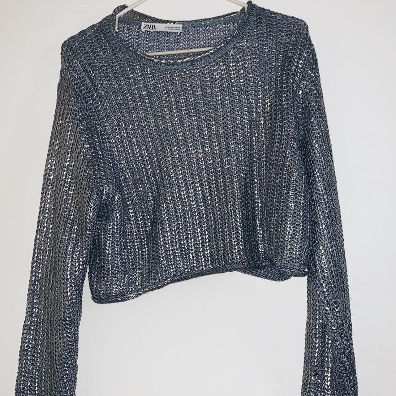 Zara Sparkle Cropped Sweater New No... Depop