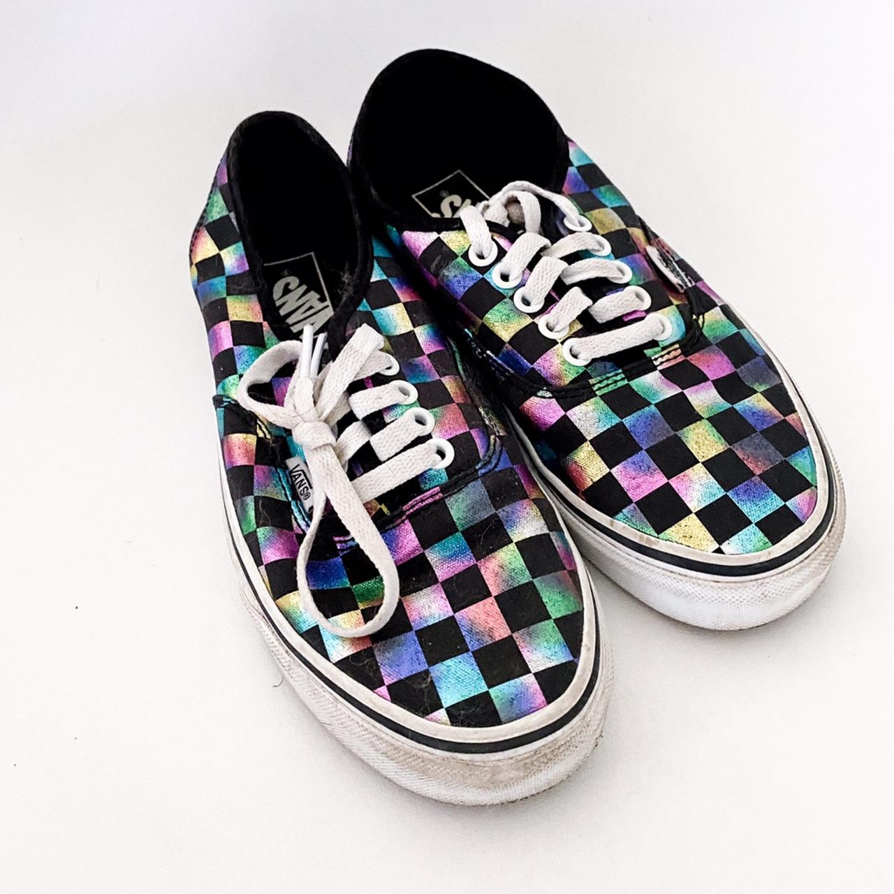 rainbow colored checkered vans