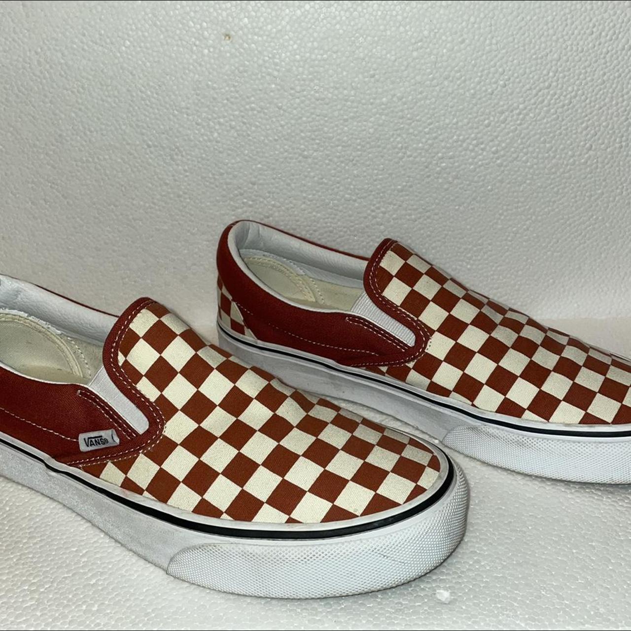 maroon checkered slip on vans