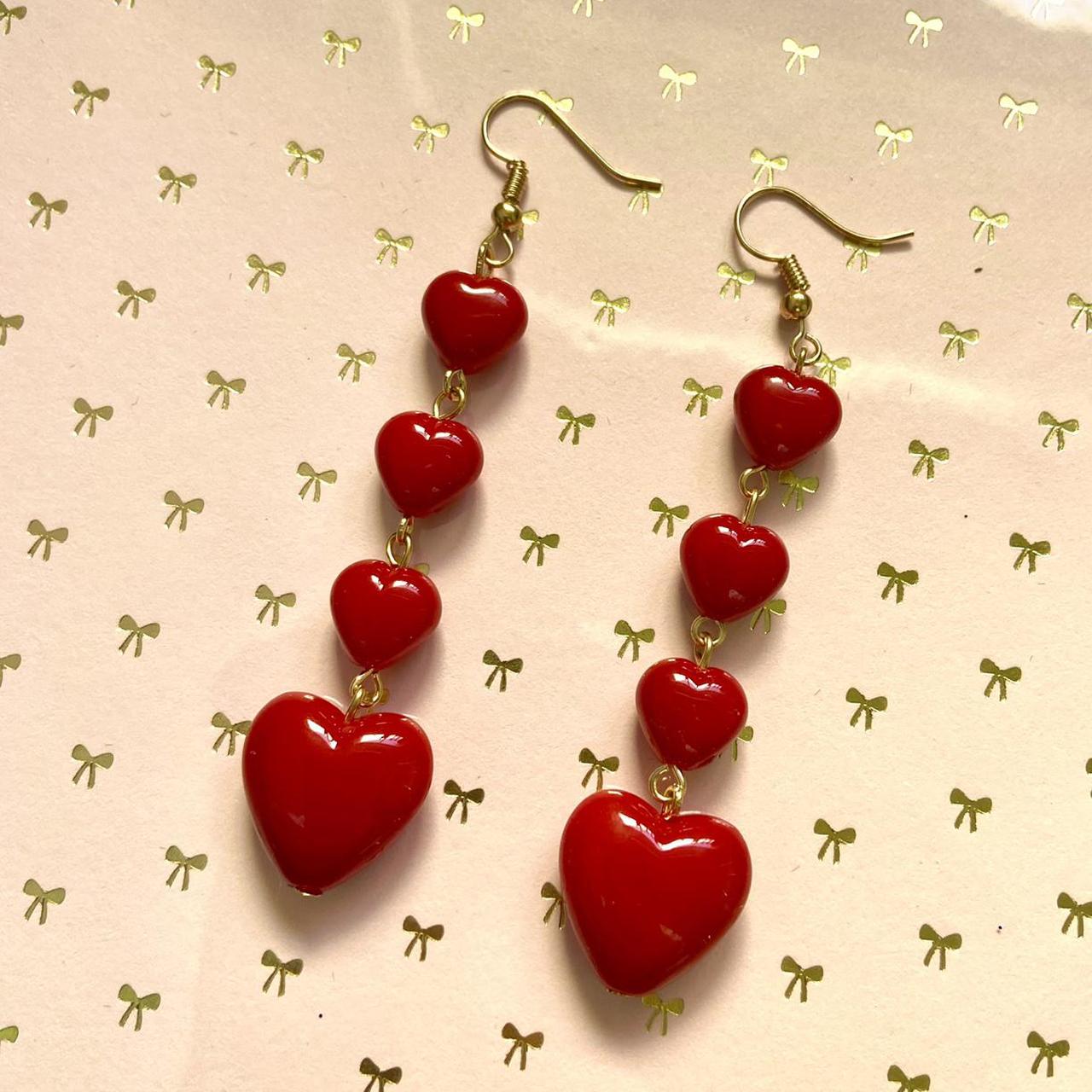 ️ Gorgeous four layer red heart dangling earrings!... - Depop