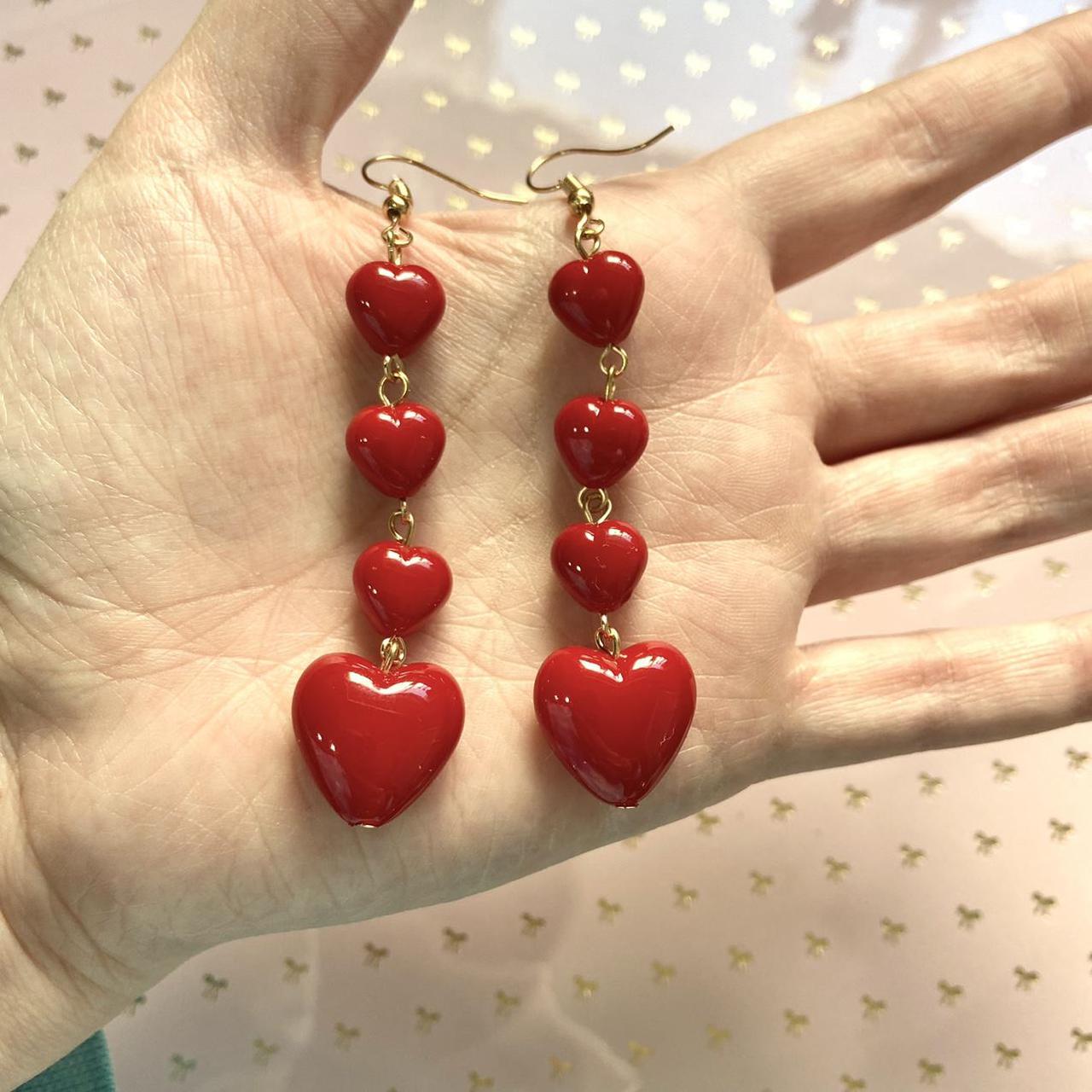 ️ Gorgeous four layer red heart dangling earrings!... - Depop