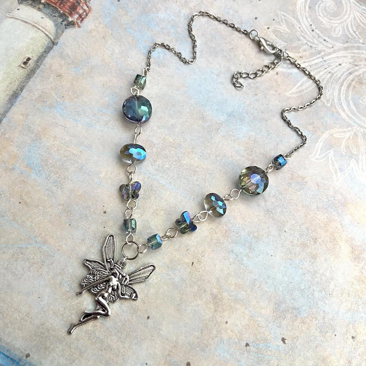 🌌 Whimsical beaded fairy necklace with iridescent... Depop