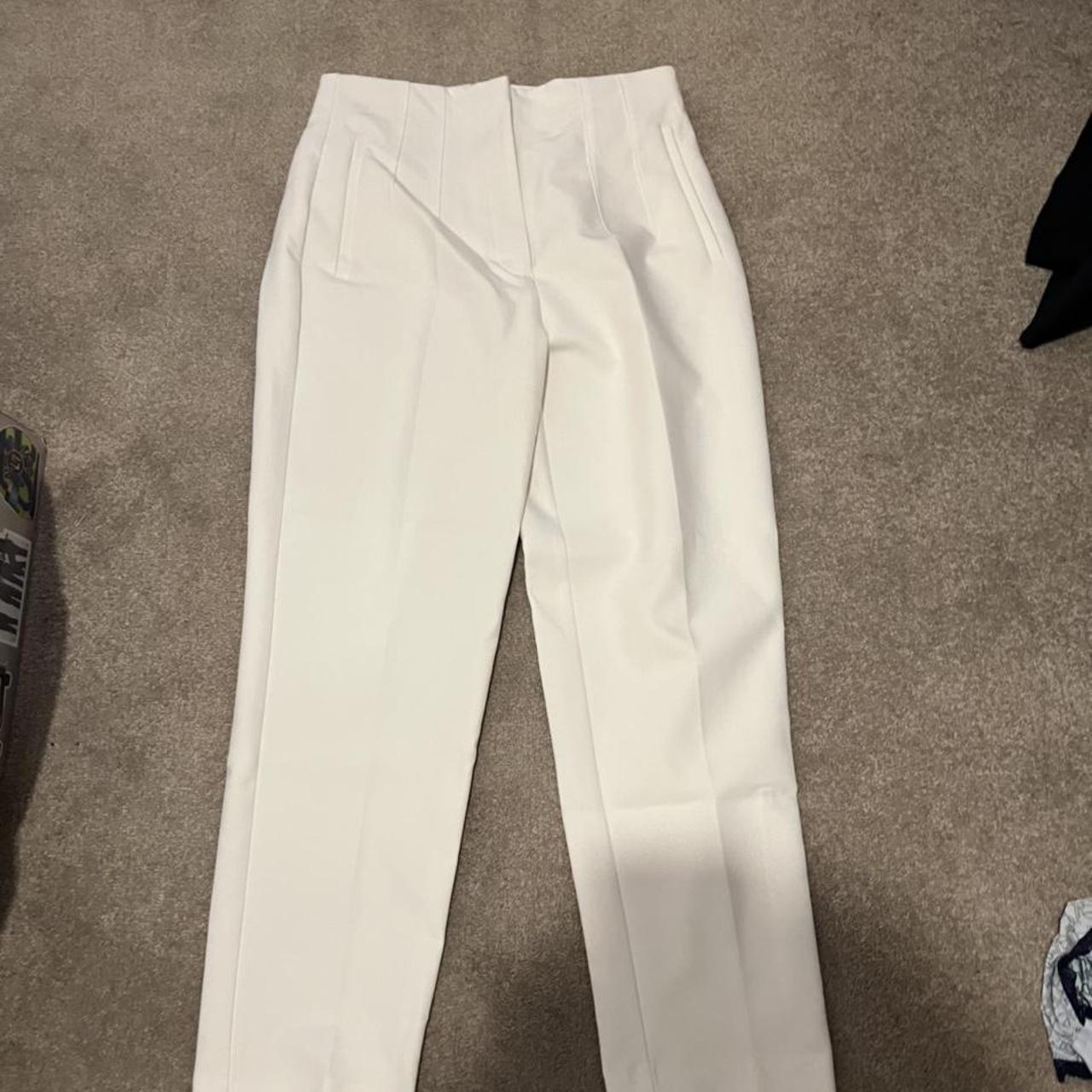 Women's Burgundy and White Trousers | Depop