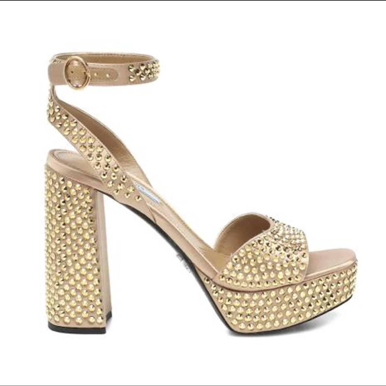 Gold Plateau 115 crystal-embellished platform sandals | Prada | MATCHES UK