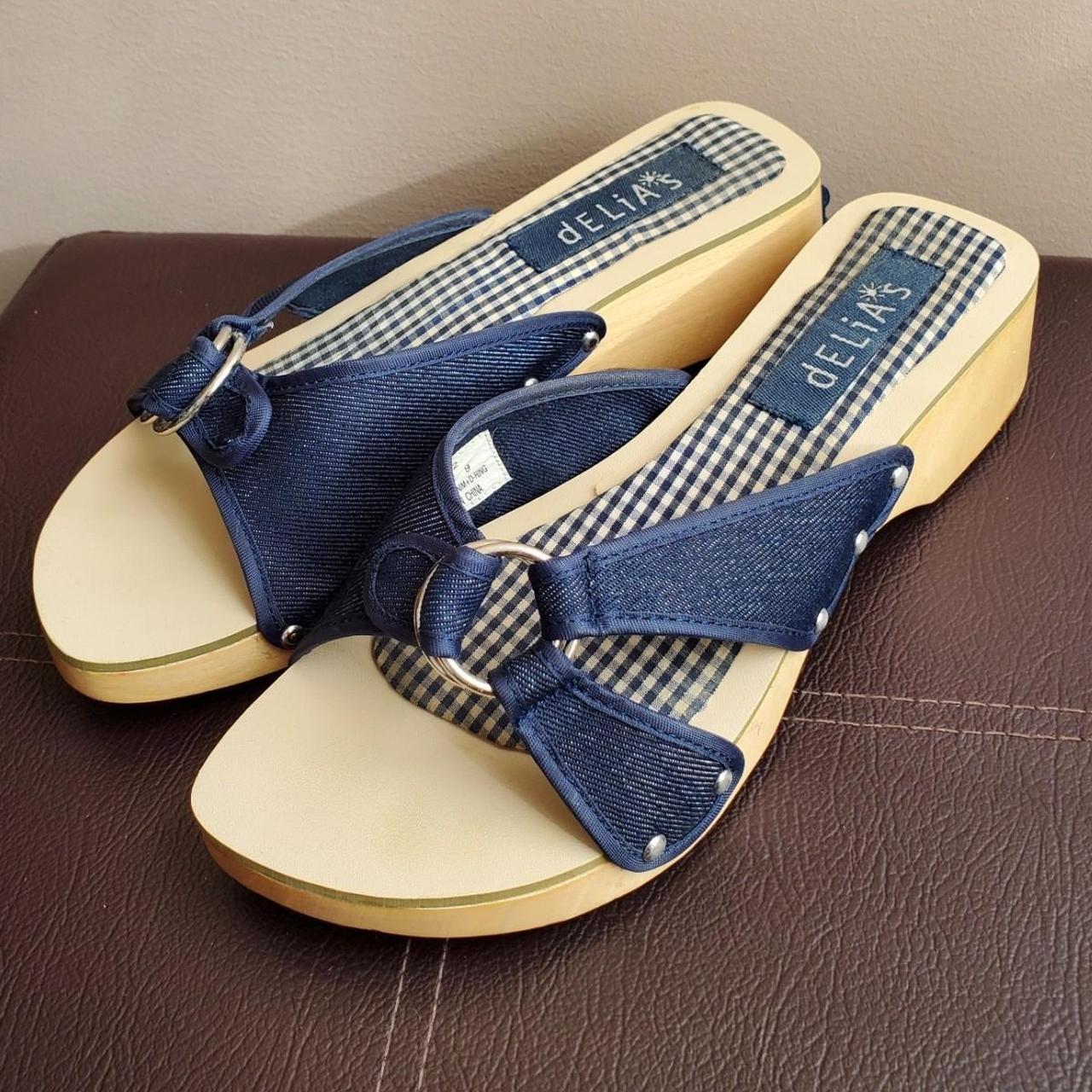 Blue sales jean wedges