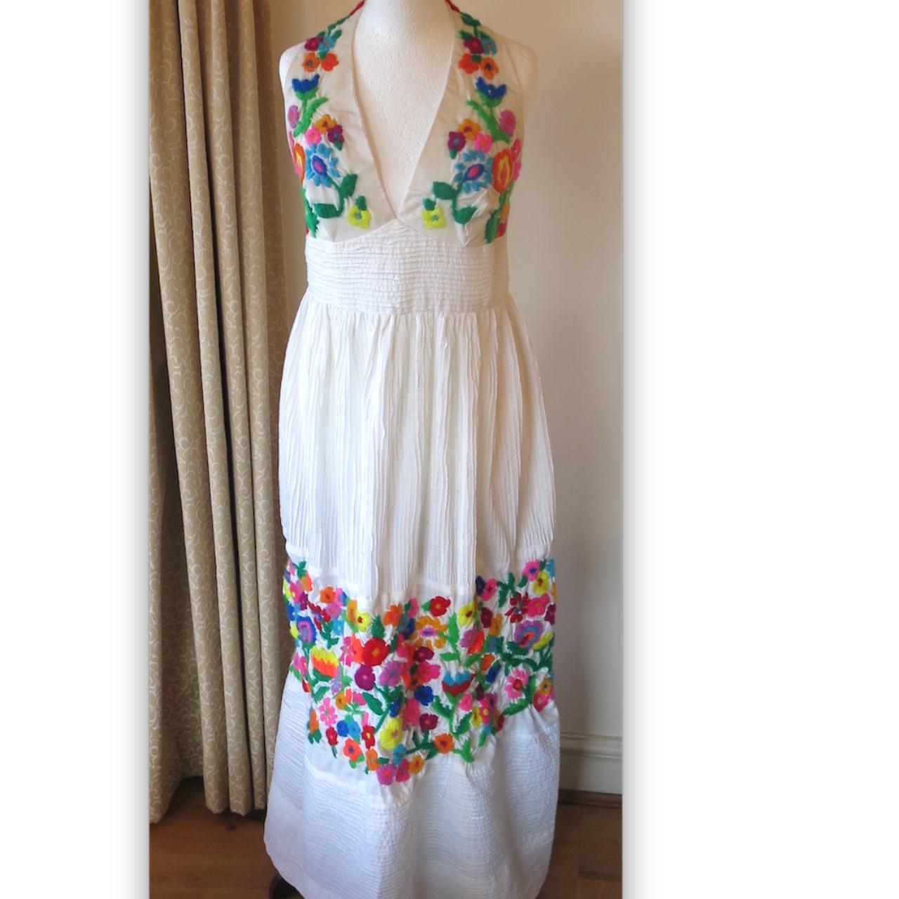 VINTAGE RARE 60s 70s HAND EMBROIDERED MEXICAN WHITE...