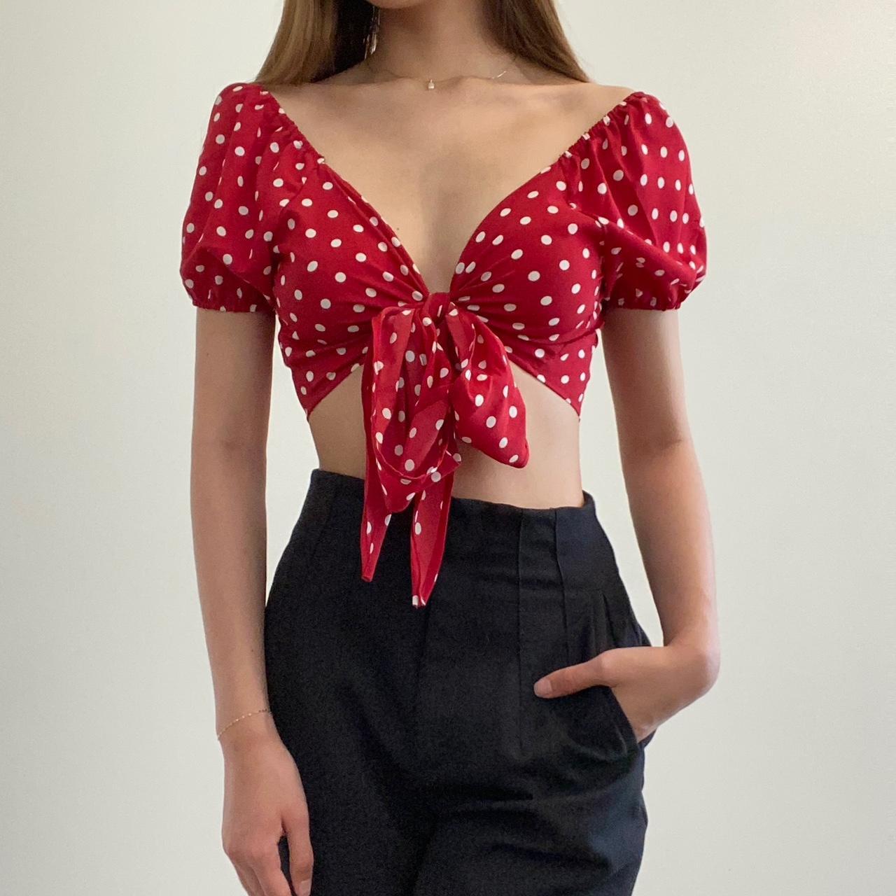 Crop Top Shein Red Polka Dot Skirt Midi Skirt Outfit Red Polka Dot